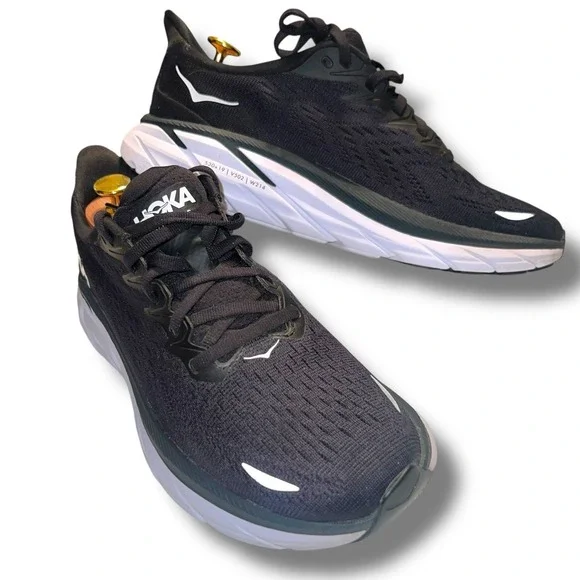 Hoka One One Clifton 8 Running Shoes Women's Size 7.5 B Black White - Picture 3 of 12